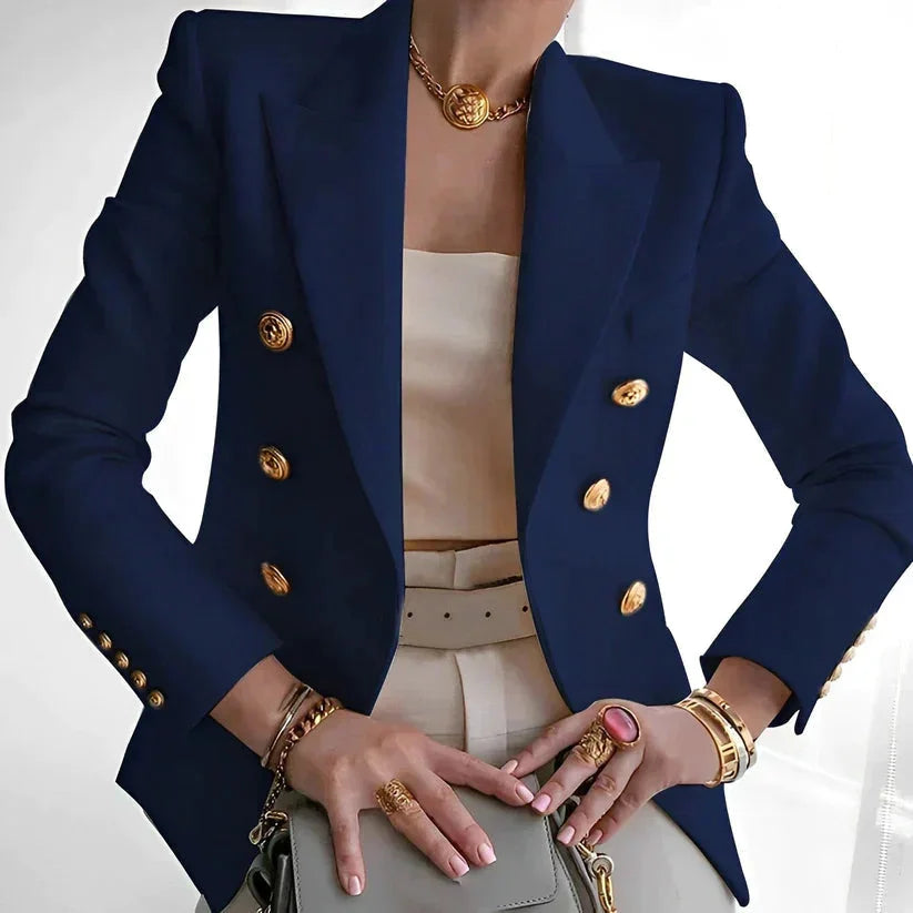 Elegant Women's Double-Breasted Blazer with Gold Buttons - Versatile Style 4