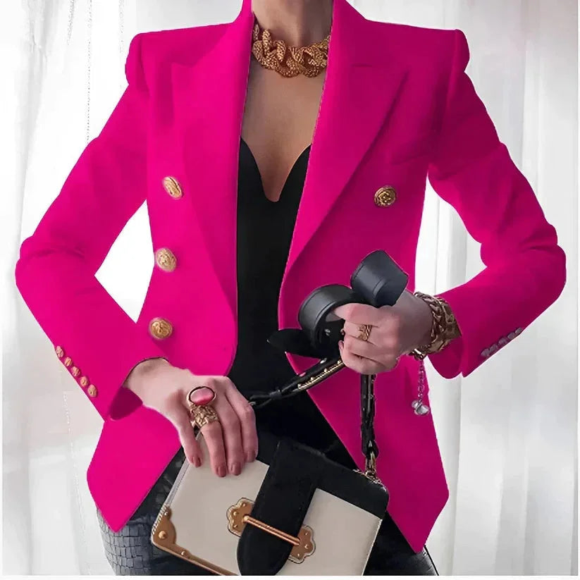 Elegant Women's Double-Breasted Blazer with Gold Buttons - Versatile Style 5