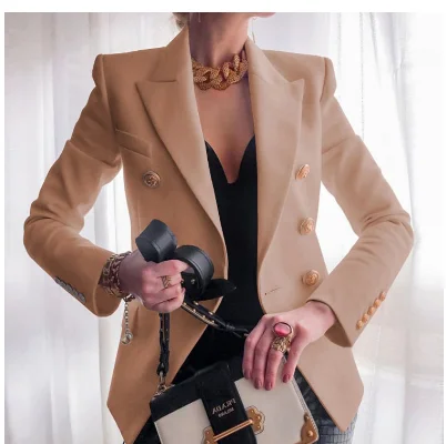 Elegant Women's Double-Breasted Blazer with Gold Buttons - Versatile Style 6