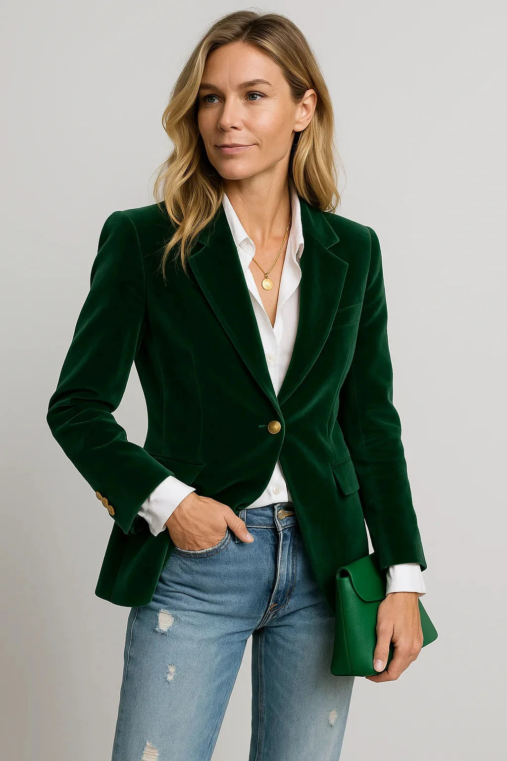 Elegant Women's Fitted Velvet Blazer with One-Button Closure, Chic Style 0