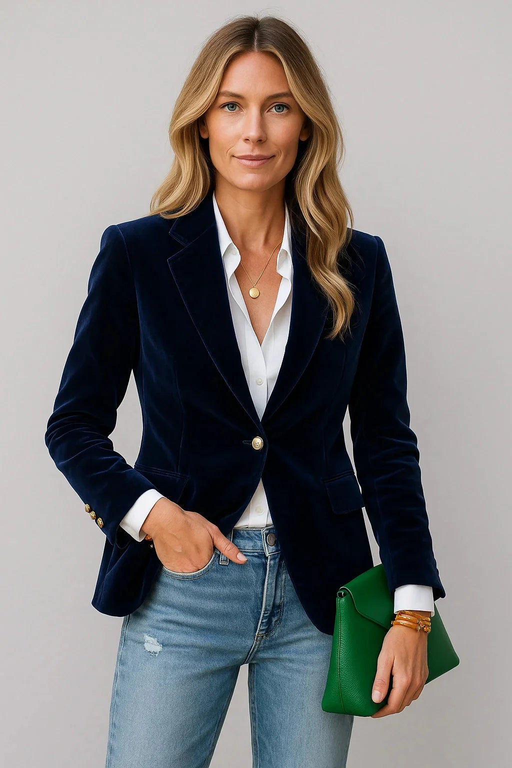 Elegant Women's Fitted Velvet Blazer with One-Button Closure, Chic Style 2