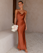Ella Women's Formal Dress | Soft Satin, Elegant Cowl Neck 01