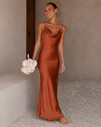 Ella Women's Formal Dress | Soft Satin, Elegant Cowl Neck 05