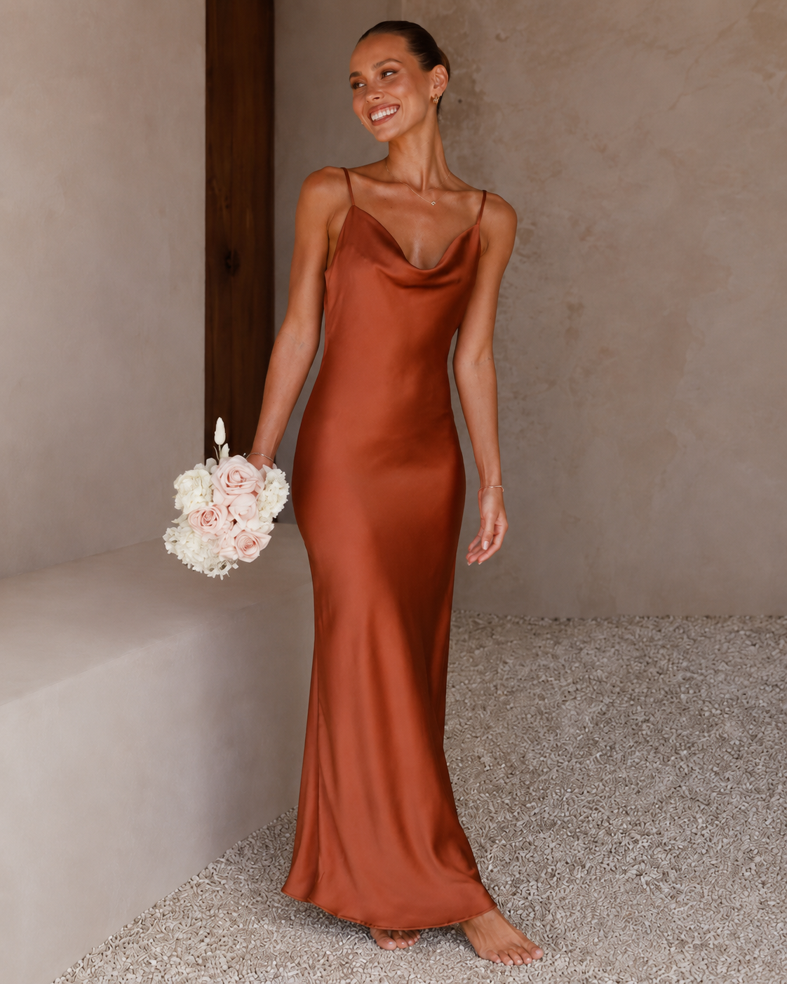 Ella Women's Formal Dress | Soft Satin, Elegant Cowl Neck 05