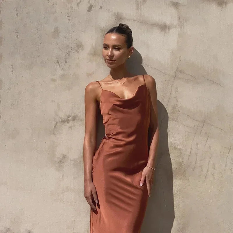 Ella Women's Formal Dress | Soft Satin, Elegant Cowl Neck 1