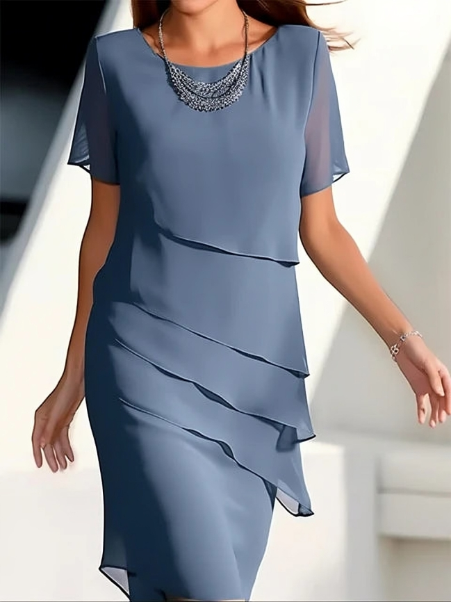 Ella Women's Midi Dress | Elegant Layered Design, Formal Dresses 0