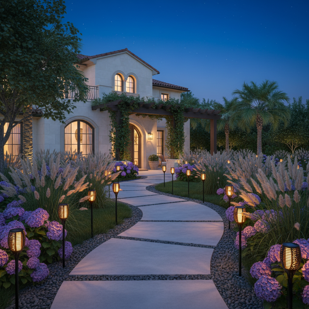 Emberis Solar Garden Torches - 96 LED Flickering Flame Effect Outdoor Lights, IP65