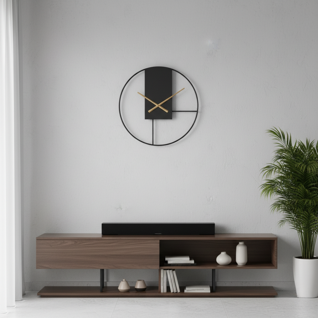 EquilibrioAure Geometric Wall Clock - Black & Gold Minimalist Metal Timepiece