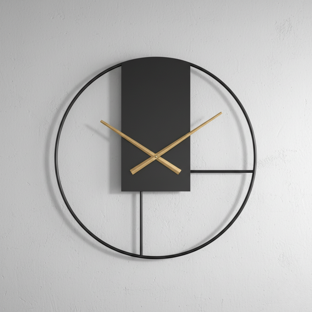 EquilibrioAure Geometric Wall Clock - Black & Gold Minimalist Metal Timepiece