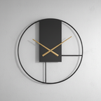 EquilibrioAure Geometric Wall Clock - Black & Gold Minimalist Metal Timepiece