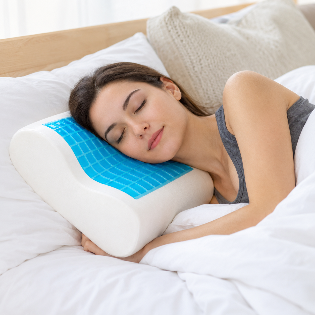 Ergonomic Gel Foam Pillow with Cooling Gel and Head Recess 50x30cm