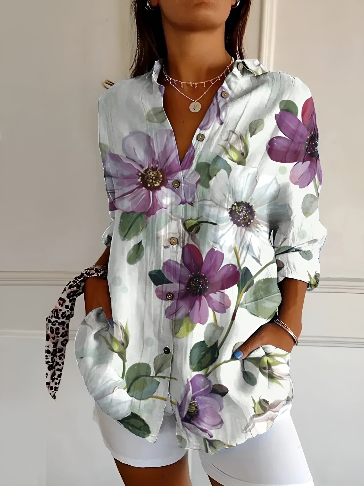 Evelyn Women's Blouse | Breathable Cotton Long Sleeve, Elegant Design 8