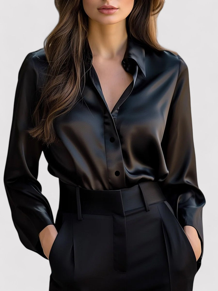 Evelyn Women's Blouse | Satin Blend, Elegant Long Sleeve Top 0
