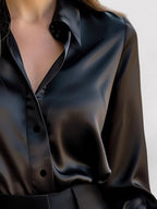 Evelyn Women's Blouse | Satin Blend, Elegant Long Sleeve Top 1