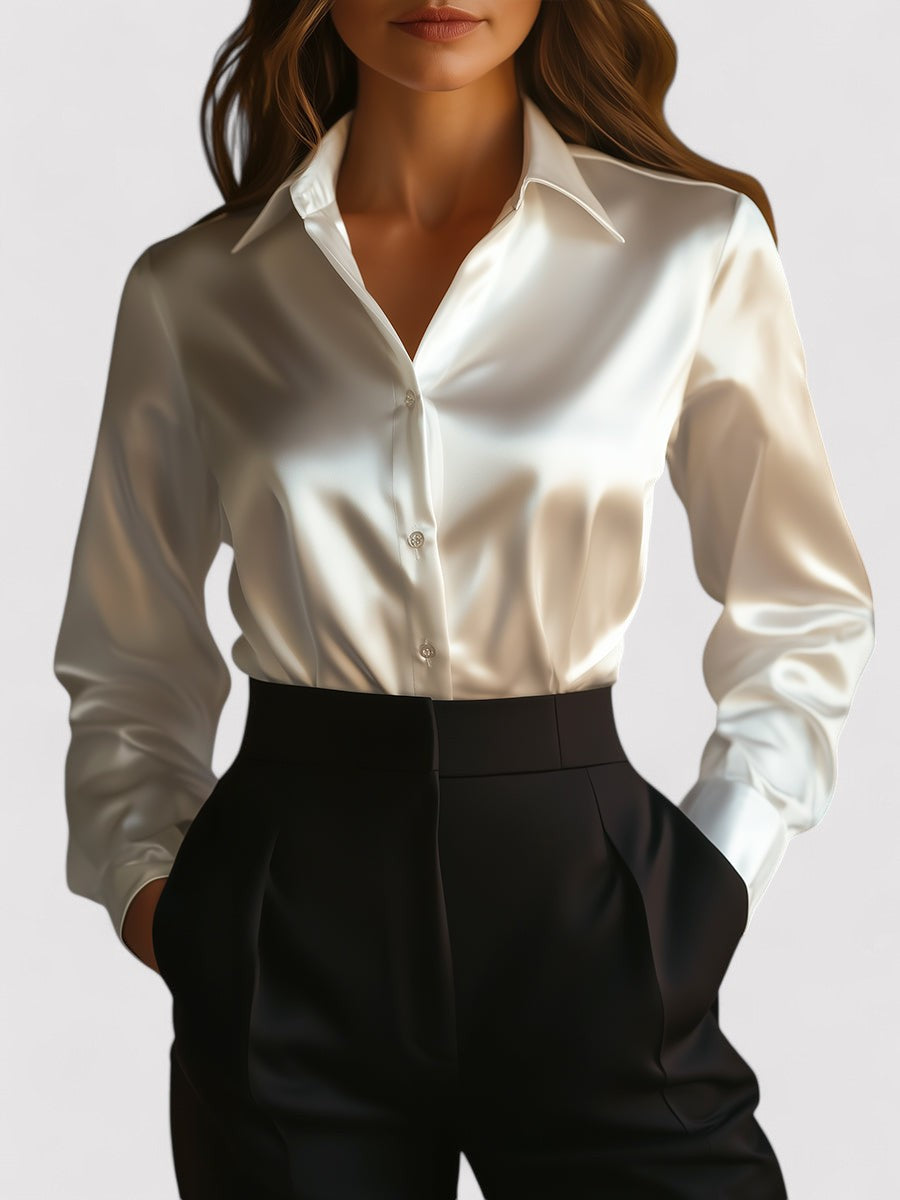 Evelyn Women's Blouse | Satin Blend, Elegant Long Sleeve Top 4