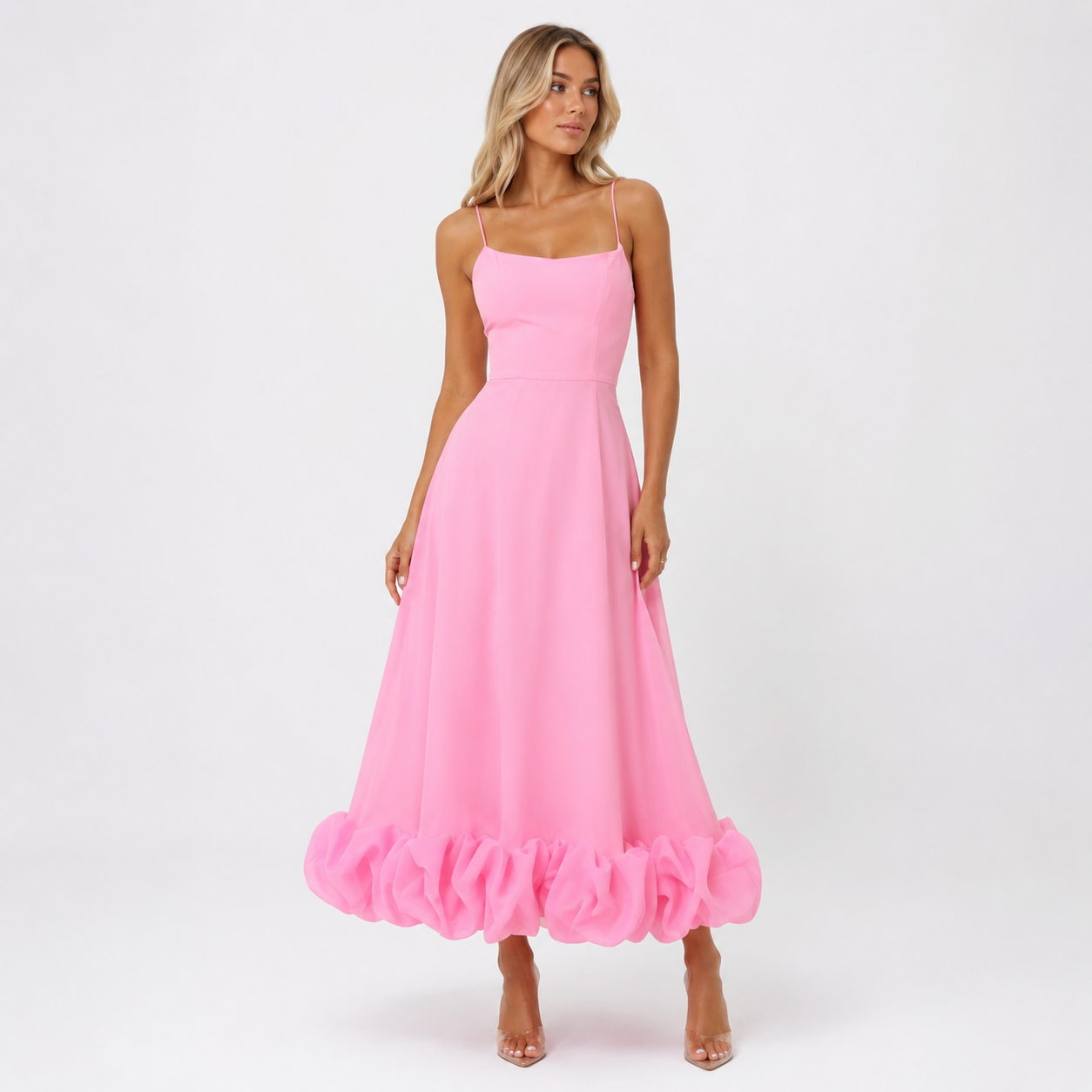 Evelyn Women's Midi Dress | Elegant Ruffle Accents, Evening Wear 000