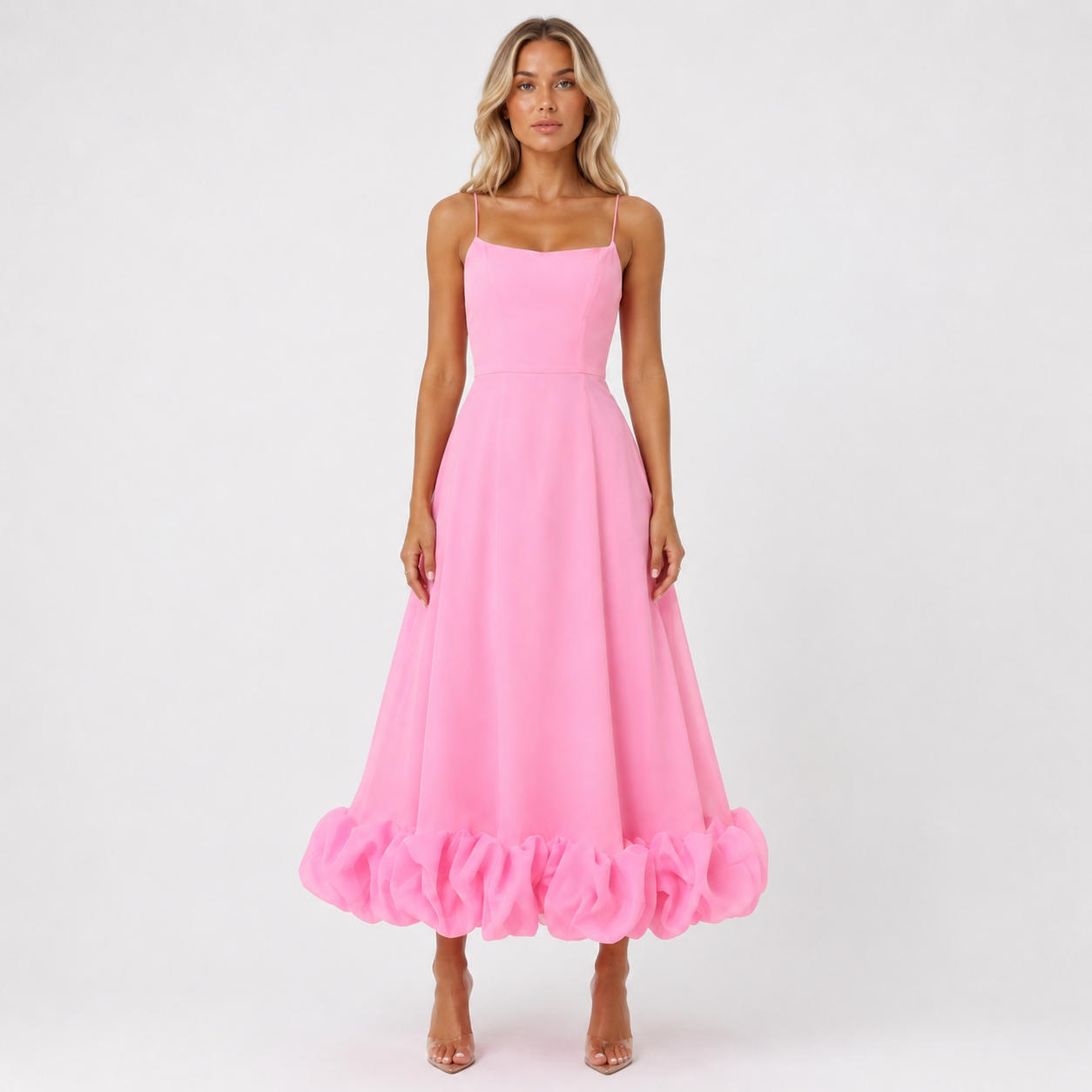 Evelyn Women's Midi Dress | Elegant Ruffle Accents, Evening Wear 777