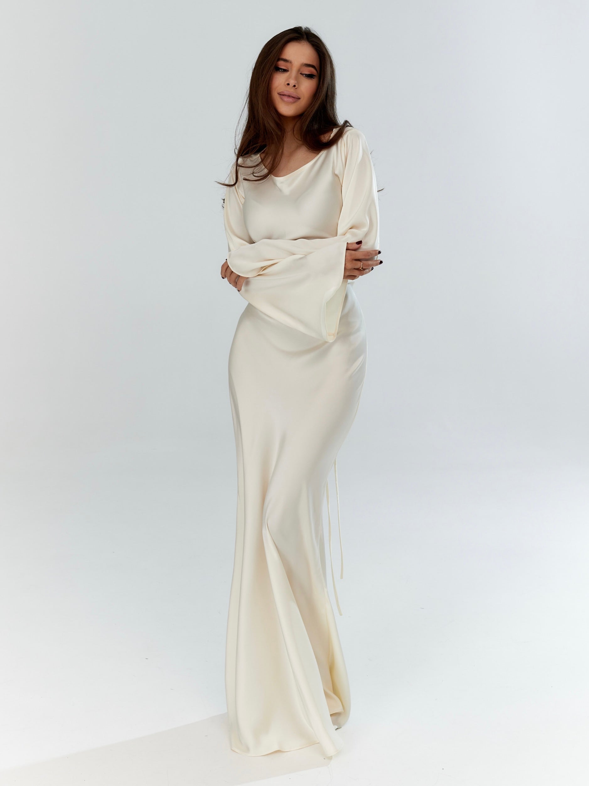 Felicity Women's Maxi Dress | Elegant Satin, White Summer Dress 1