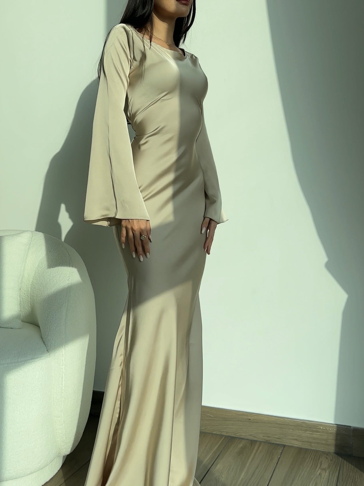 Felicity Women's Maxi Dress | Elegant Satin, White Summer Dress 5