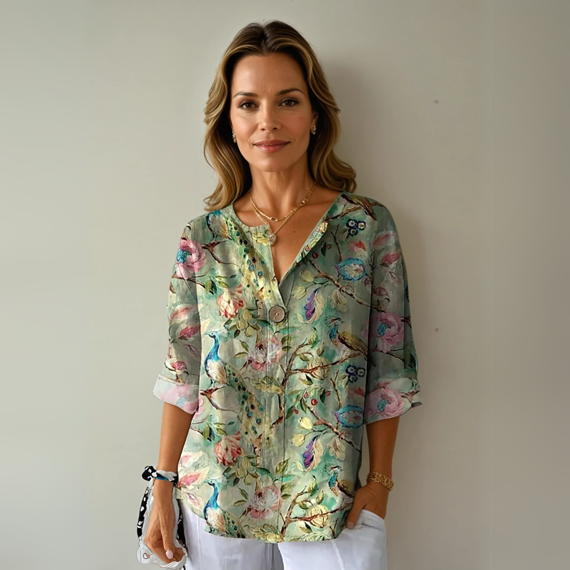Fiona Women's Blouse | Floral Print, 3/4 Sleeve, Lightweight Summer Top 2