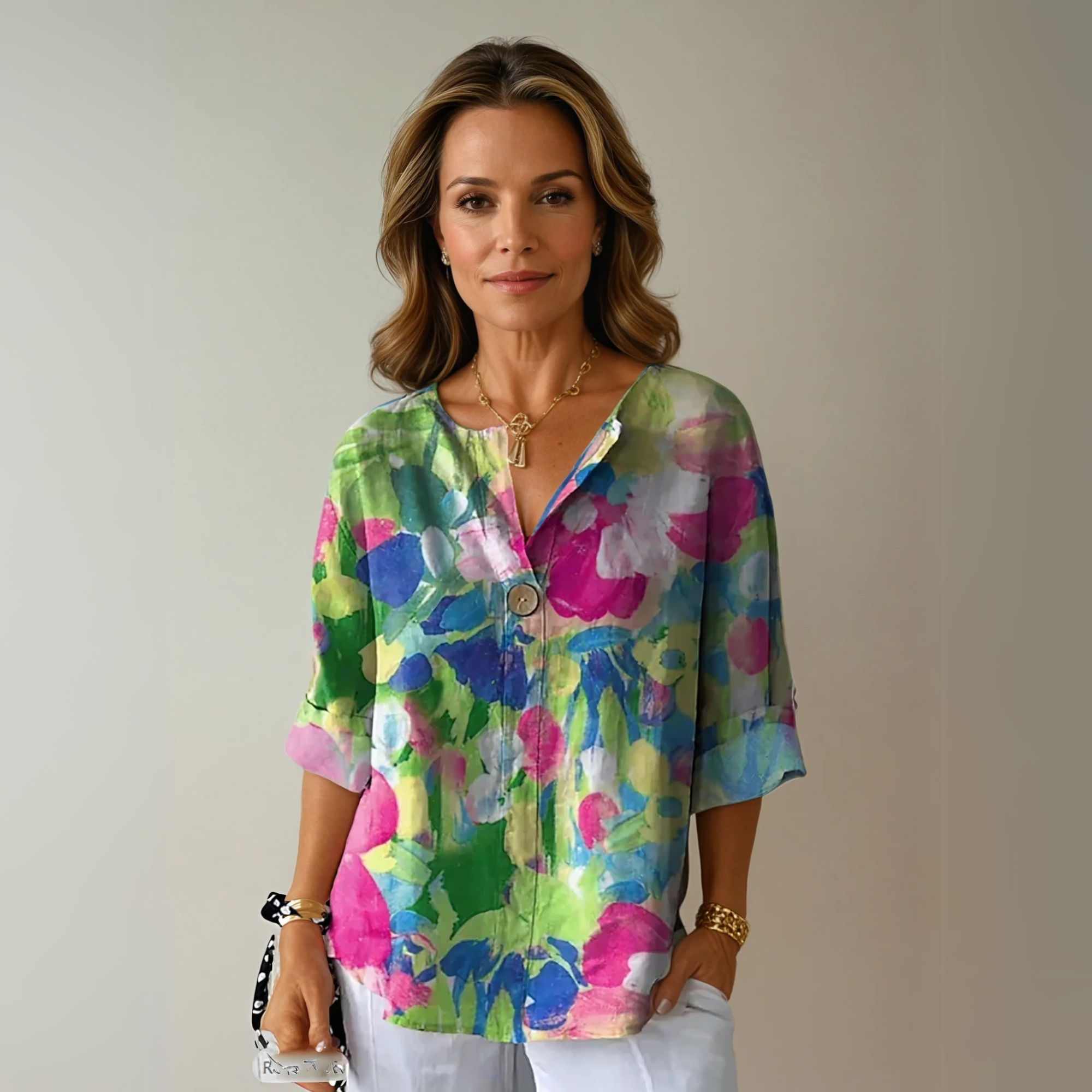 Fiona Women's Blouse | Floral Print, 3/4 Sleeve, Lightweight Summer Top 3