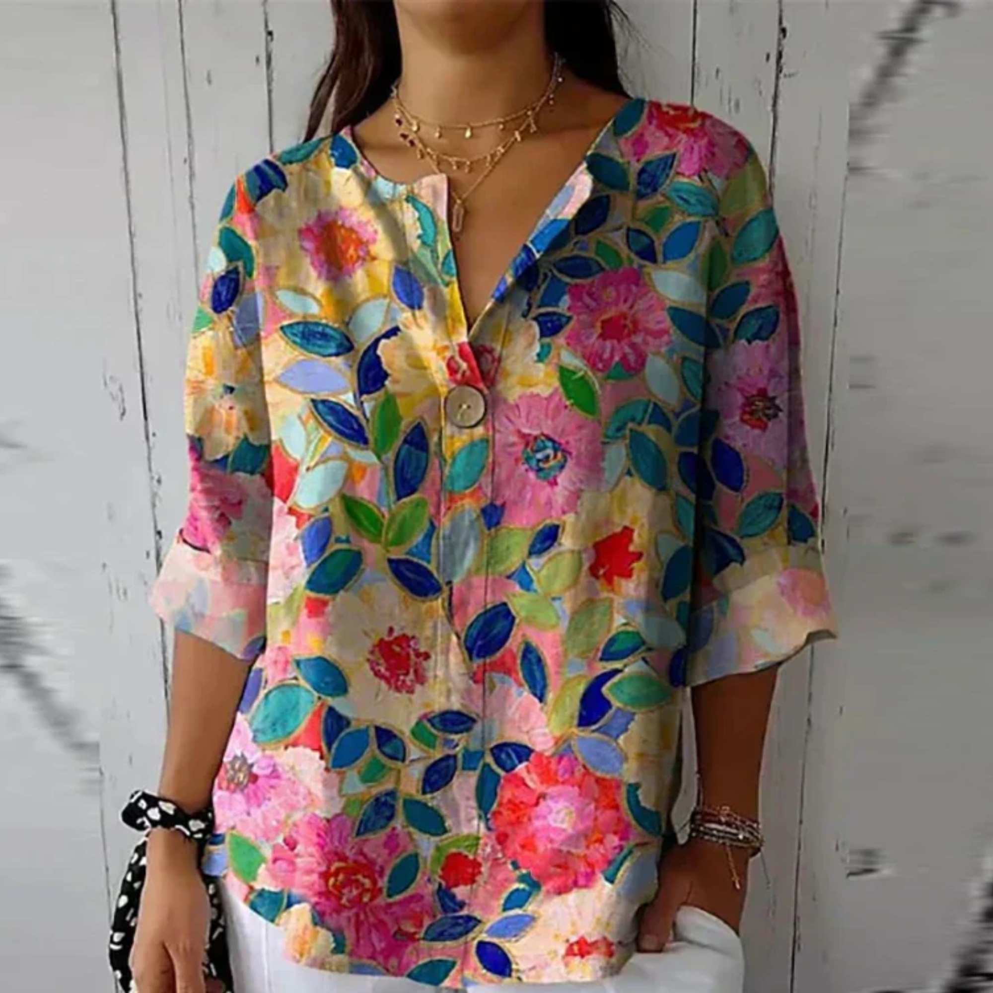 Fiona Women's Blouse | Floral Print, 3/4 Sleeve, Lightweight Summer Top 4