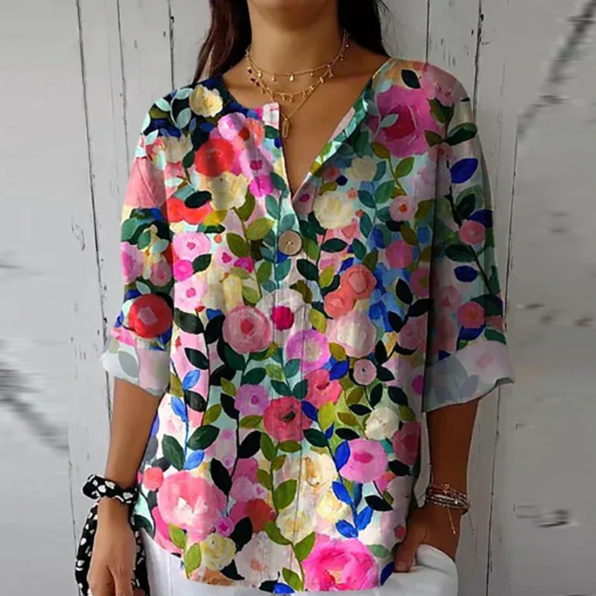 Fiona Women's Blouse | Floral Print, 3/4 Sleeve, Lightweight Summer Top 5
