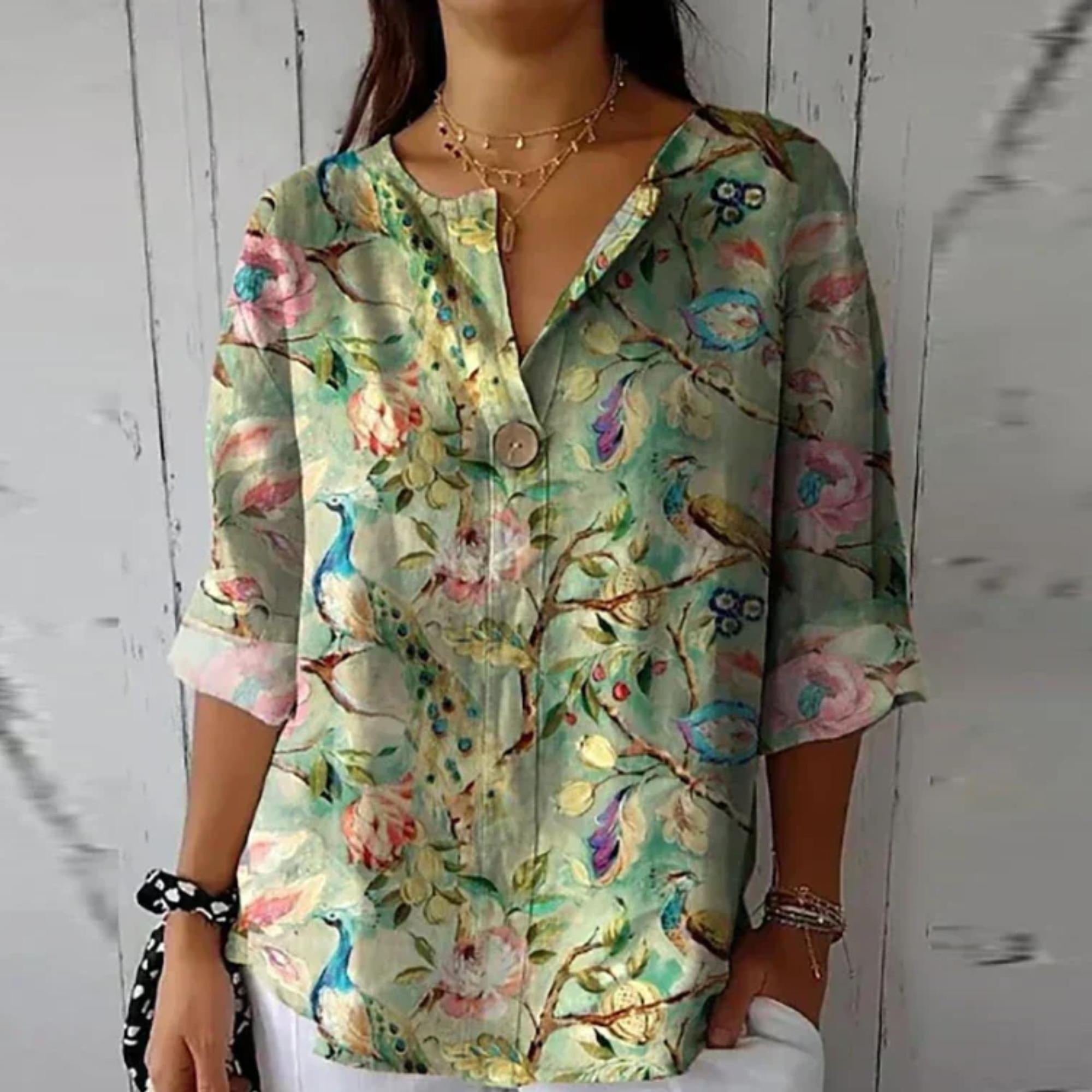 Fiona Women's Blouse | Floral Print, 3/4 Sleeve, Lightweight Summer Top 6
