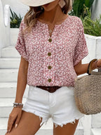 Fiona Women's Blouse | Floral Print, Button-Down Design, Short Sleeve 0