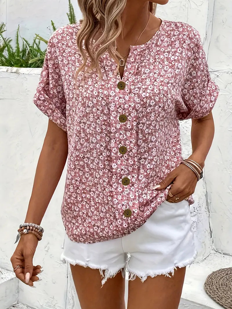 Fiona Women's Blouse | Floral Print, Button-Down Design, Short Sleeve 2