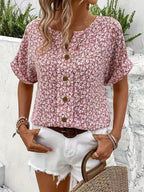 Fiona Women's Blouse | Floral Print, Button-Down Design, Short Sleeve 3