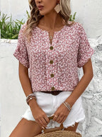 Fiona Women's Blouse | Floral Print, Button-Down Design, Short Sleeve 4