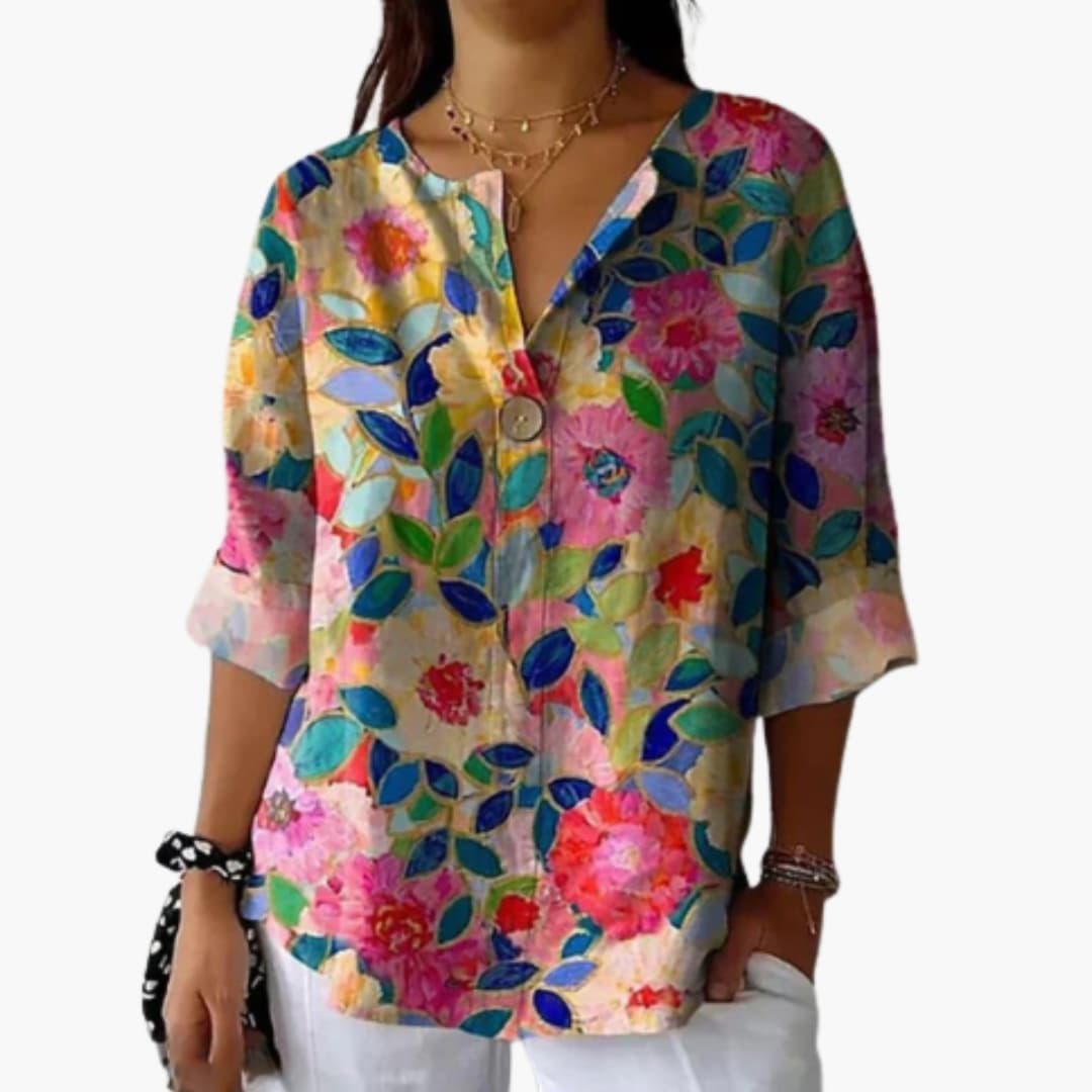 Fiona Women's Blouse | Floral Print, Long Sleeve Woven Top 0