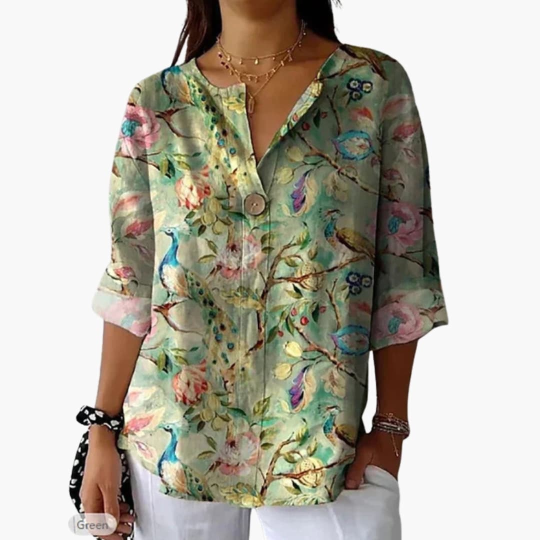 Fiona Women's Blouse | Floral Print, Long Sleeve Woven Top 2