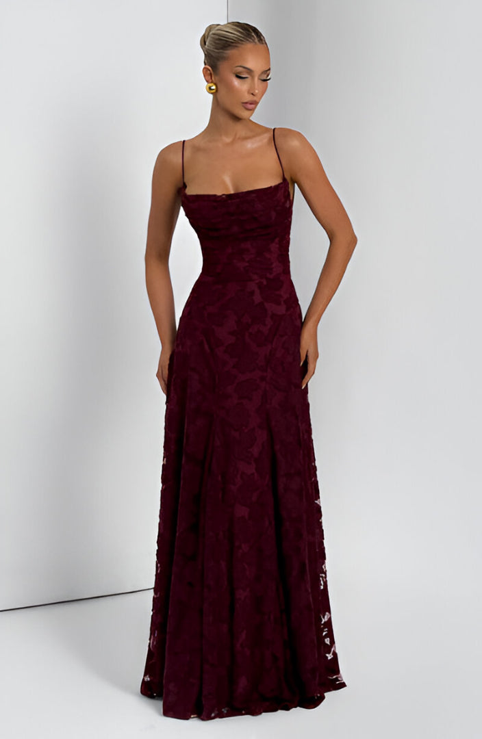Fiona Women's Maxi Dress | Elegant Lace Overlay, Formal 4