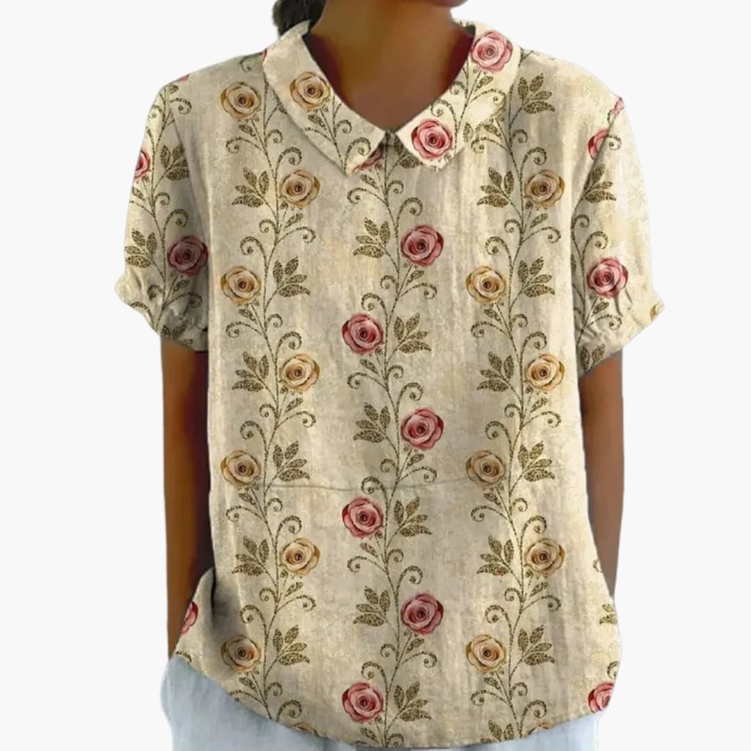 Flora Women's Blouse | Floral Print, Short Sleeve Summer Top 0