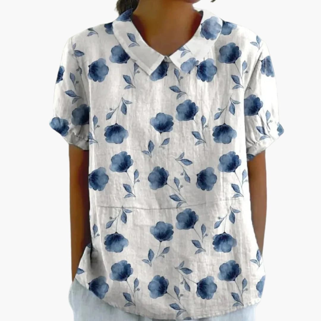 Flora Women's Blouse | Floral Print, Short Sleeve Summer Top 1