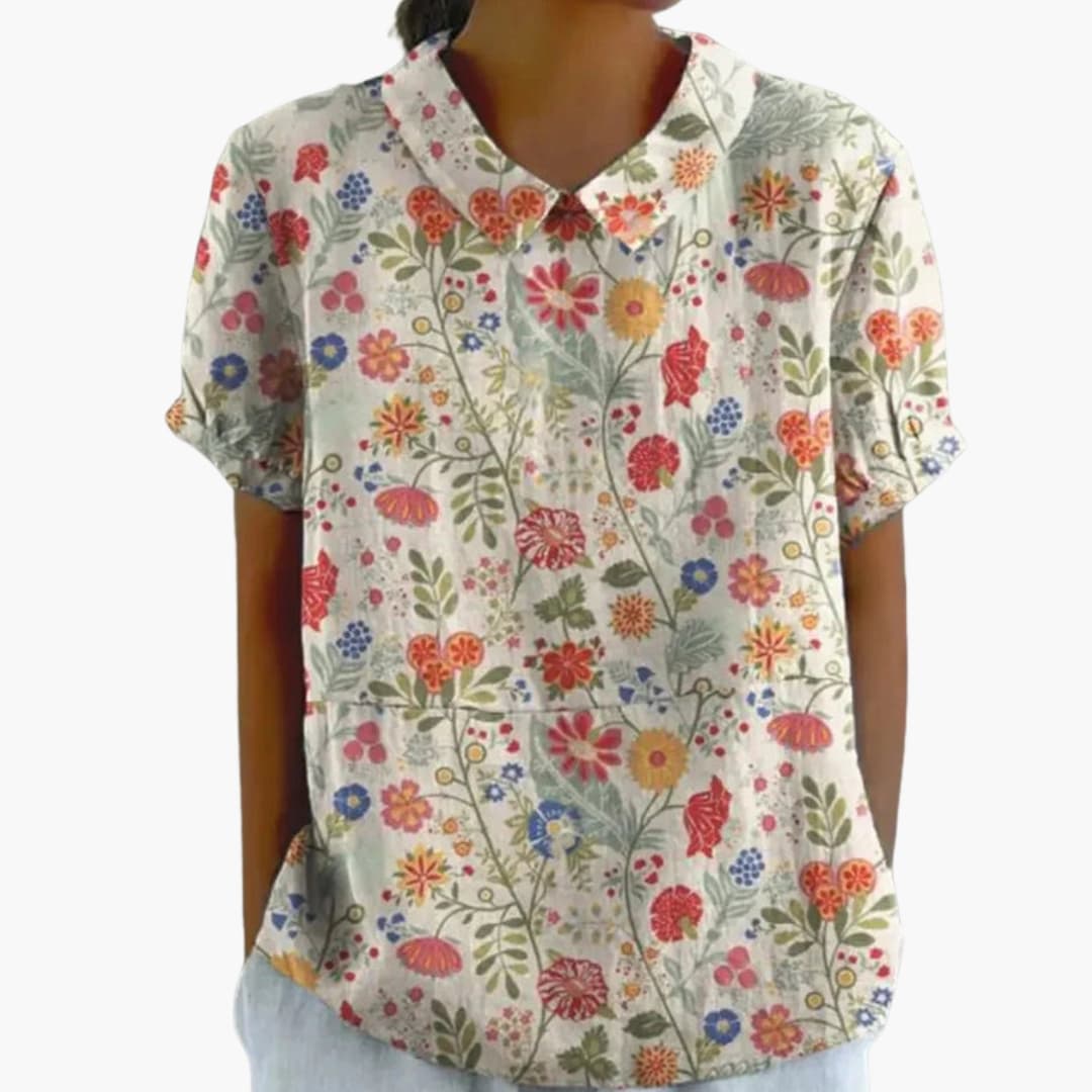 Flora Women's Blouse | Floral Print, Short Sleeve Summer Top 2