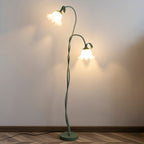 FloreoAura Floral Floor Lamp - White Blossom & Green Stem Botanical Standing Light