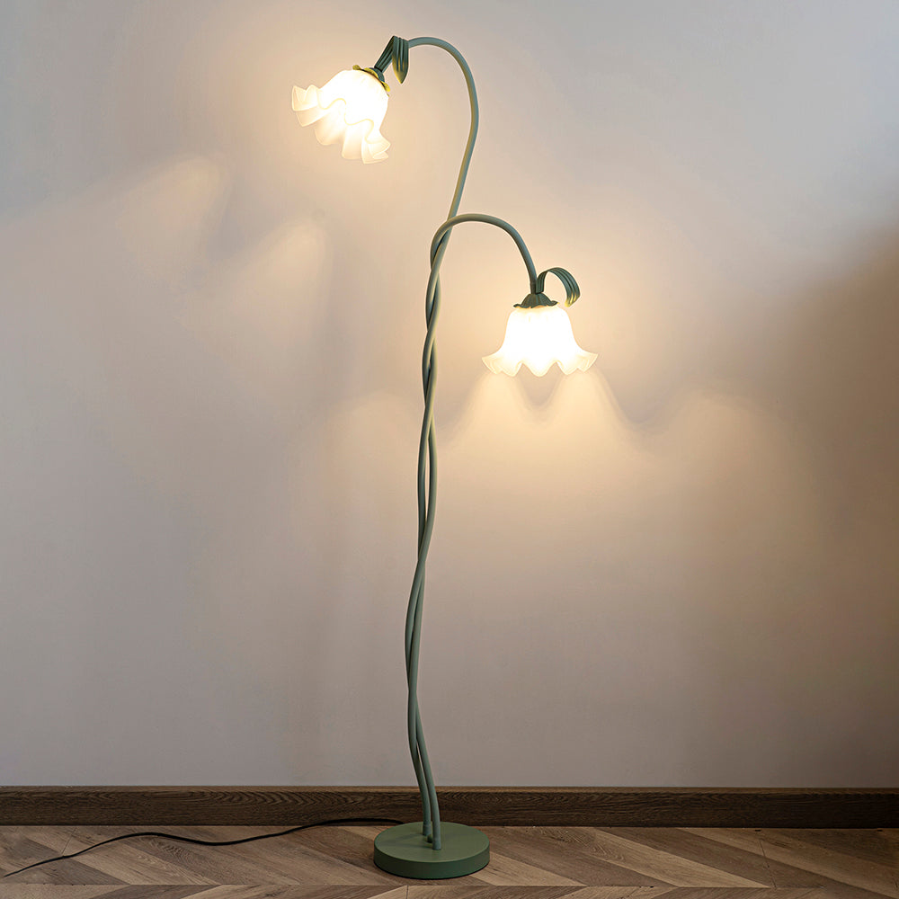 FloreoAura Floral Floor Lamp - White Blossom & Green Stem Botanical Standing Light