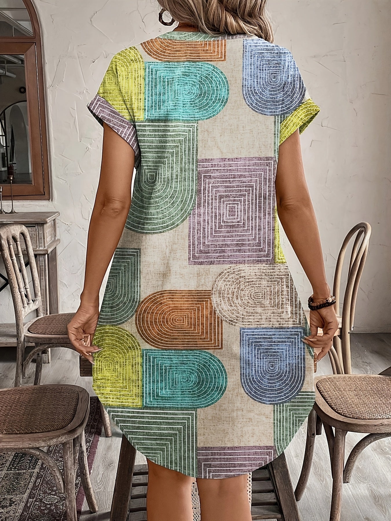 Gira Women's Midi Dress | Geometric Print, Flattering V-Neck 3