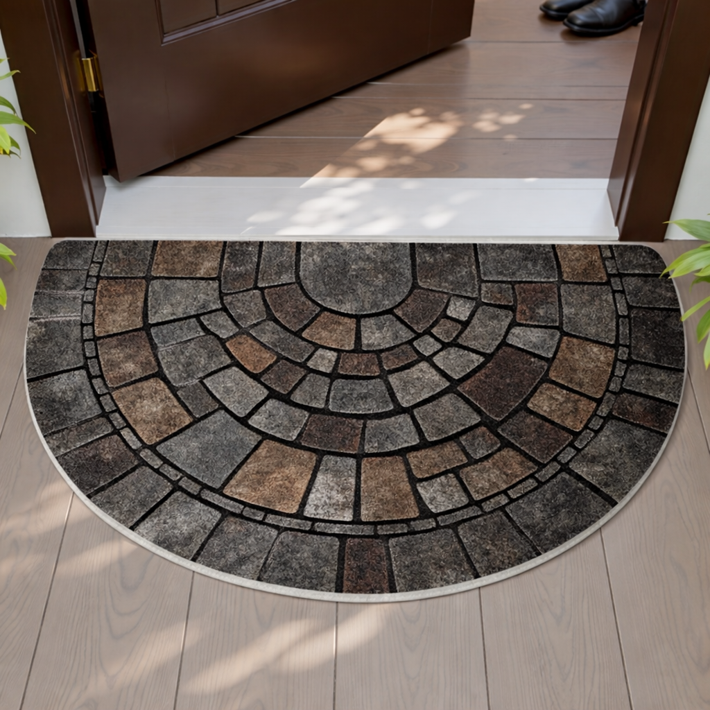 Half Moon Mosaic Doormat – Non-Slip Outdoor Mat for Front Door, Durable Indoor Welcome Mat with Stone-Inspired Design 0