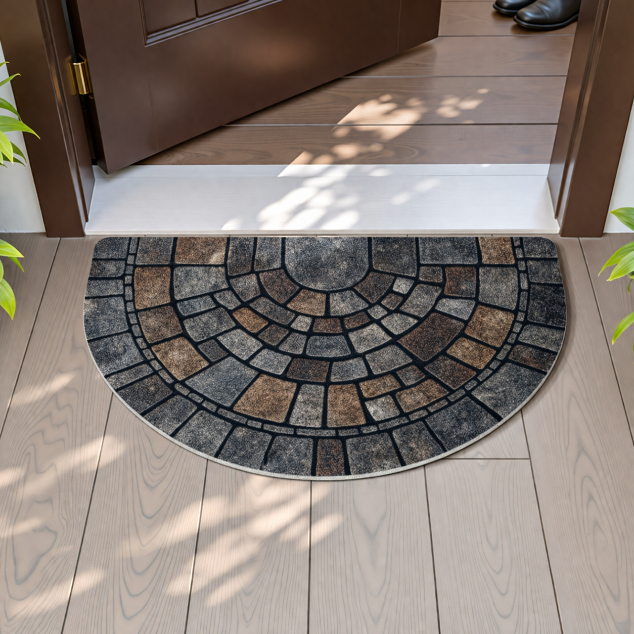 Half Moon Mosaic Doormat – Non-Slip Outdoor Mat for Front Door, Durable Indoor Welcome Mat with Stone-Inspired Design 4356