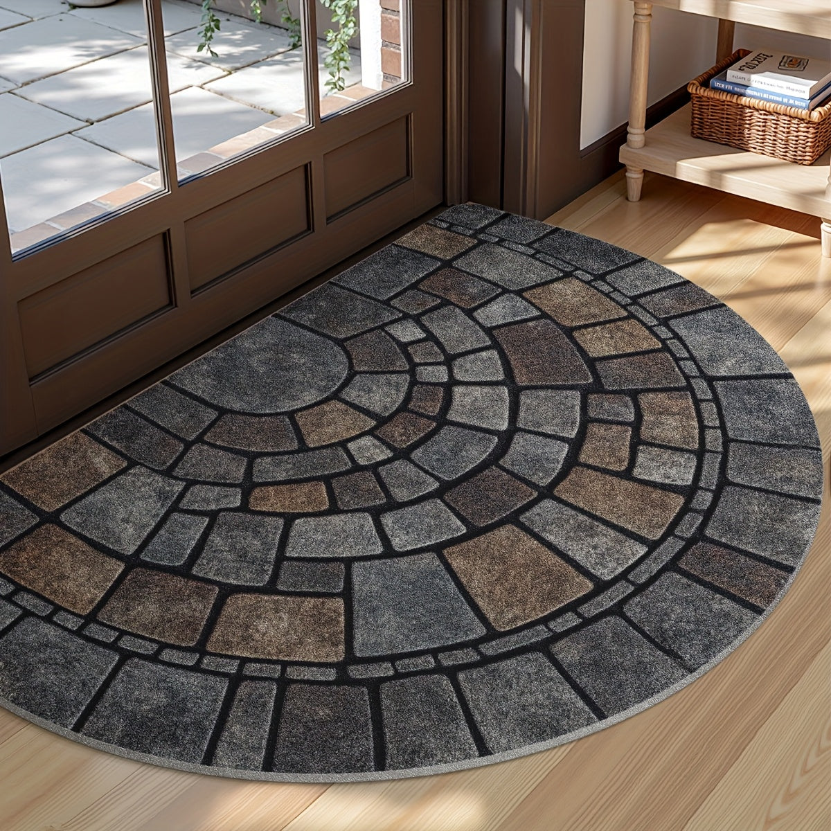 Half Moon Mosaic Doormat – Non-Slip Outdoor Mat for Front Door, Durable Indoor Welcome Mat with Stone-Inspired Design 5065