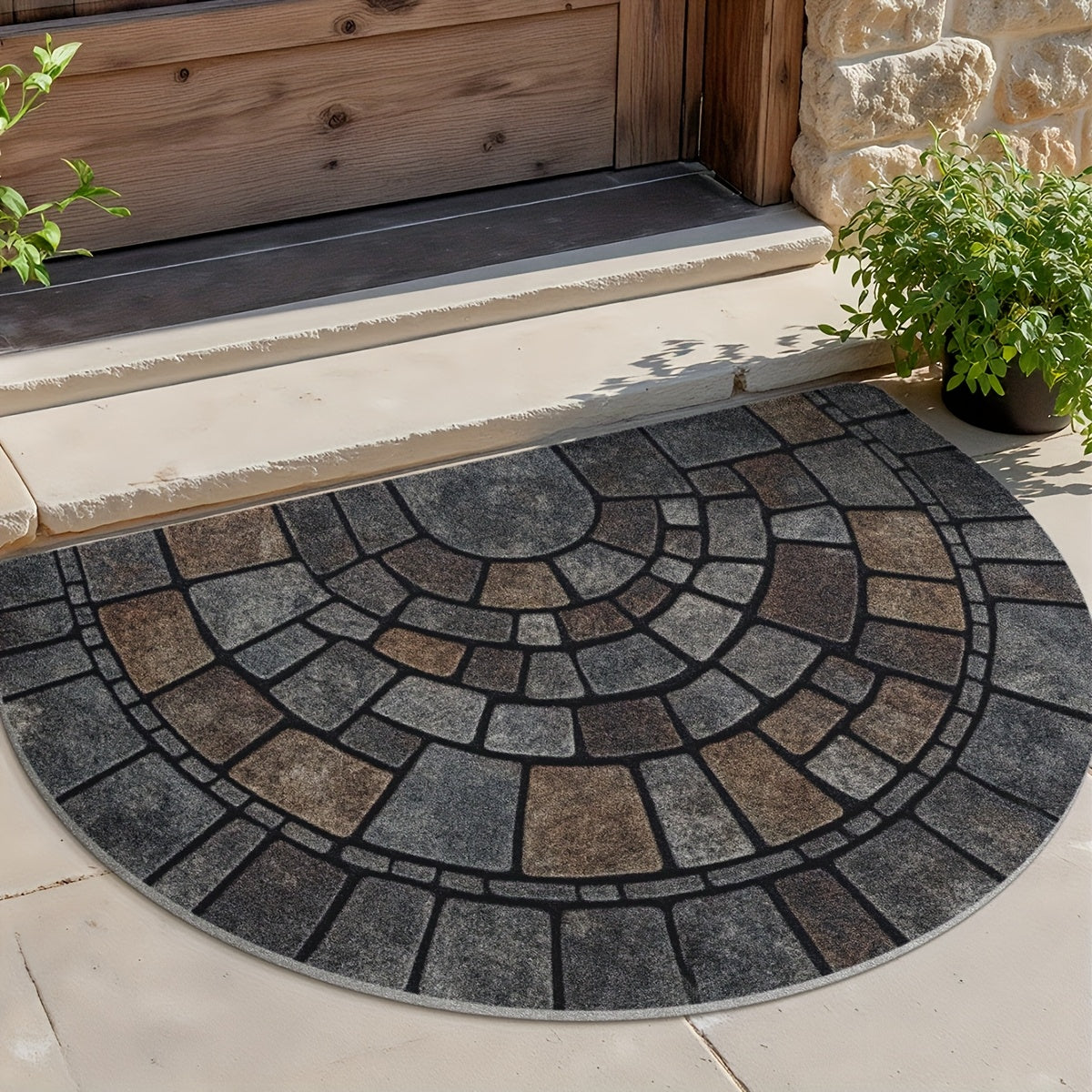 Half Moon Mosaic Doormat – Non-Slip Outdoor Mat for Front Door, Durable Indoor Welcome Mat with Stone-Inspired Design 6935