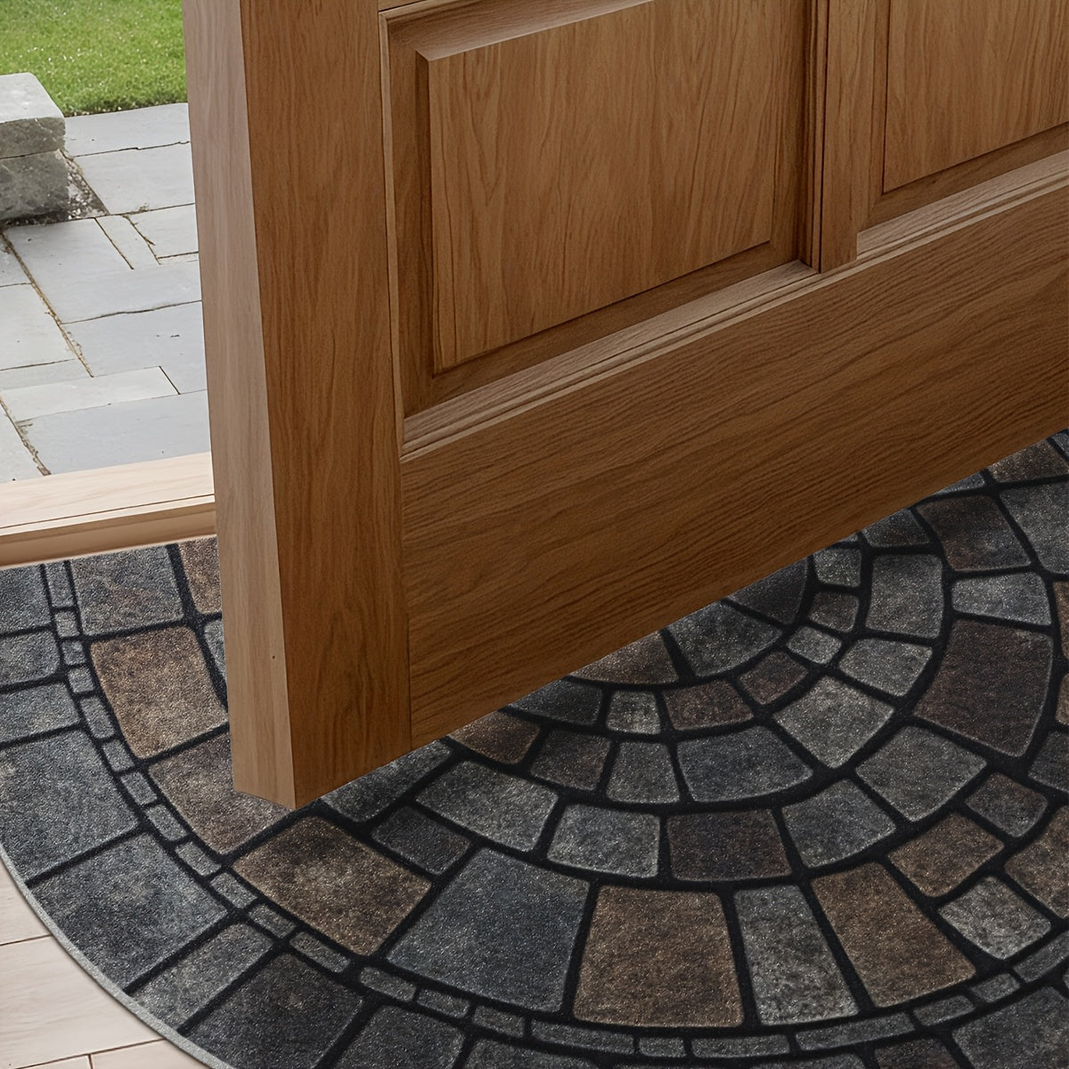 Half Moon Mosaic Doormat – Non-Slip Outdoor Mat for Front Door, Durable Indoor Welcome Mat with Stone-Inspired Design 9037