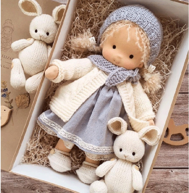 Handmade Waldorf Doll – Organic Cotton Soft Plush Toy for Children 30cm