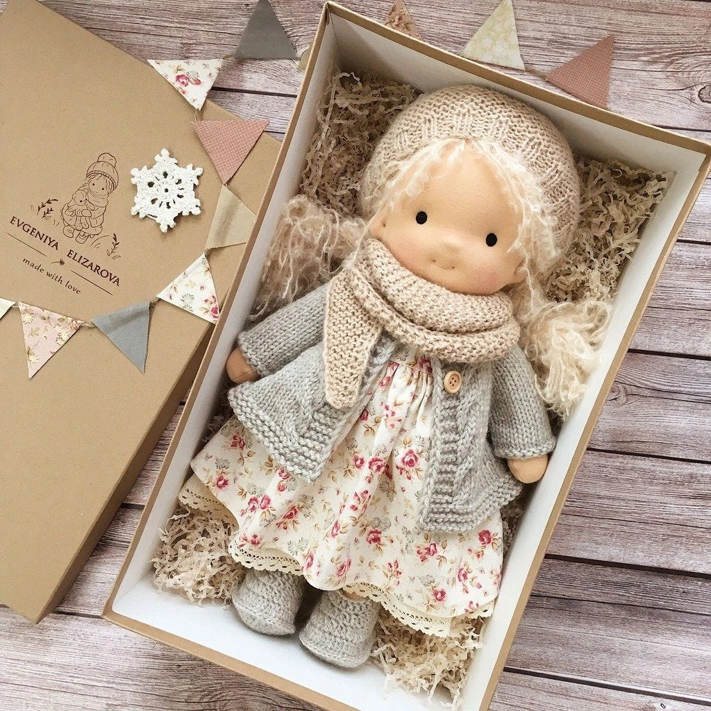 Handmade Waldorf Doll – Organic Cotton Soft Plush Toy for Children 30cm