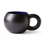 Handmade Ceramic Coffee Mug with Wide Handle – Elegant Black and White Pottery Cup with Blue Interior for Tea and Coffee 0