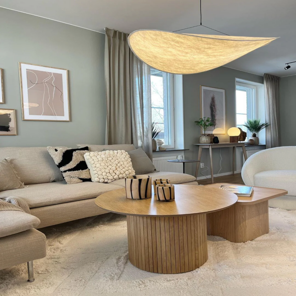 HikariPlana Japandi Silk Pendant Light - Wabi-Sabi Textured Dome LED Lamp